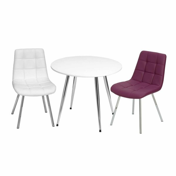 Gift Mark Mid-Century Modern Round Kids White Table with White & Purple Arm Chairs T3081PW